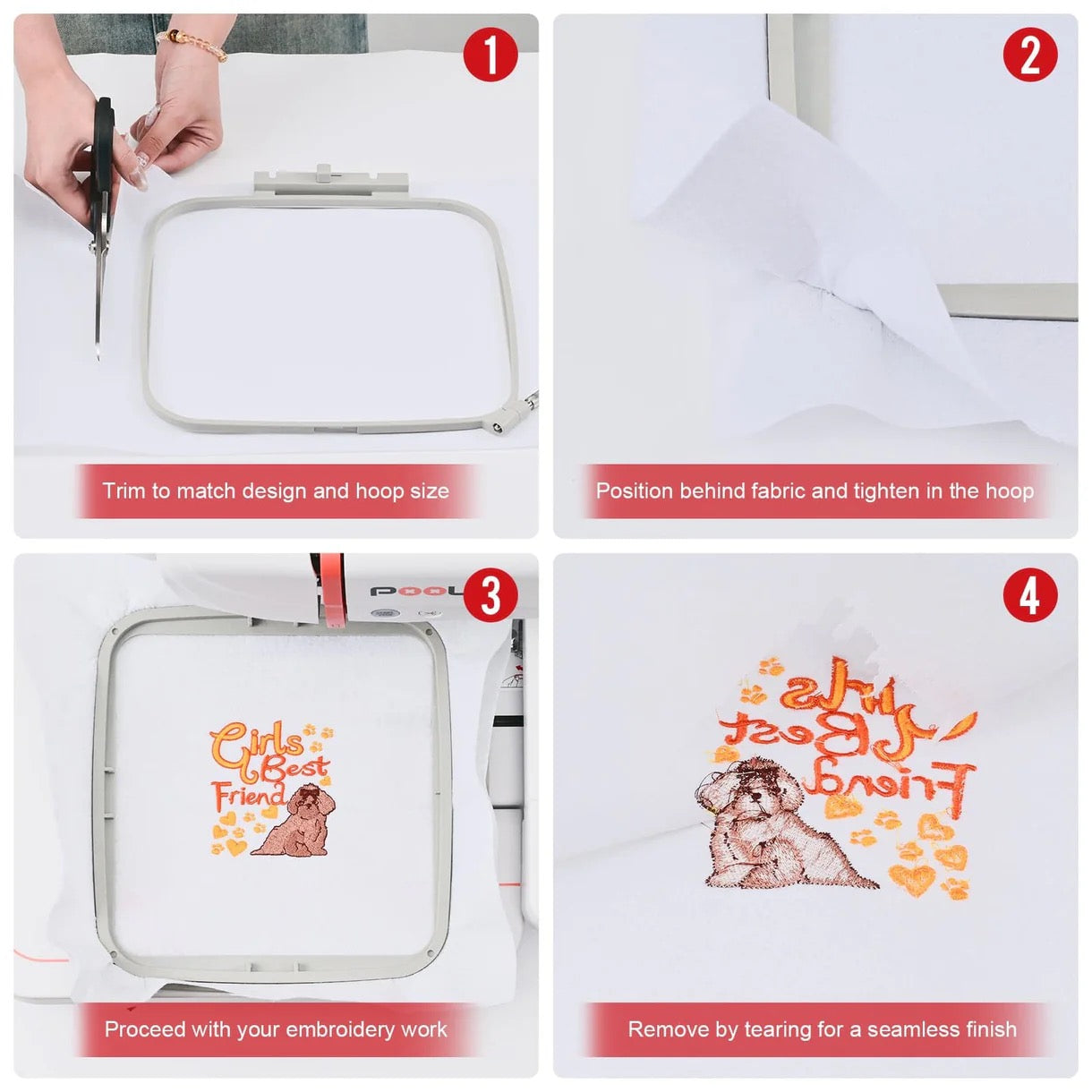 Richword Tear Away Embroidery Stabiliser Medium - Pre Cut sheets pack of 100