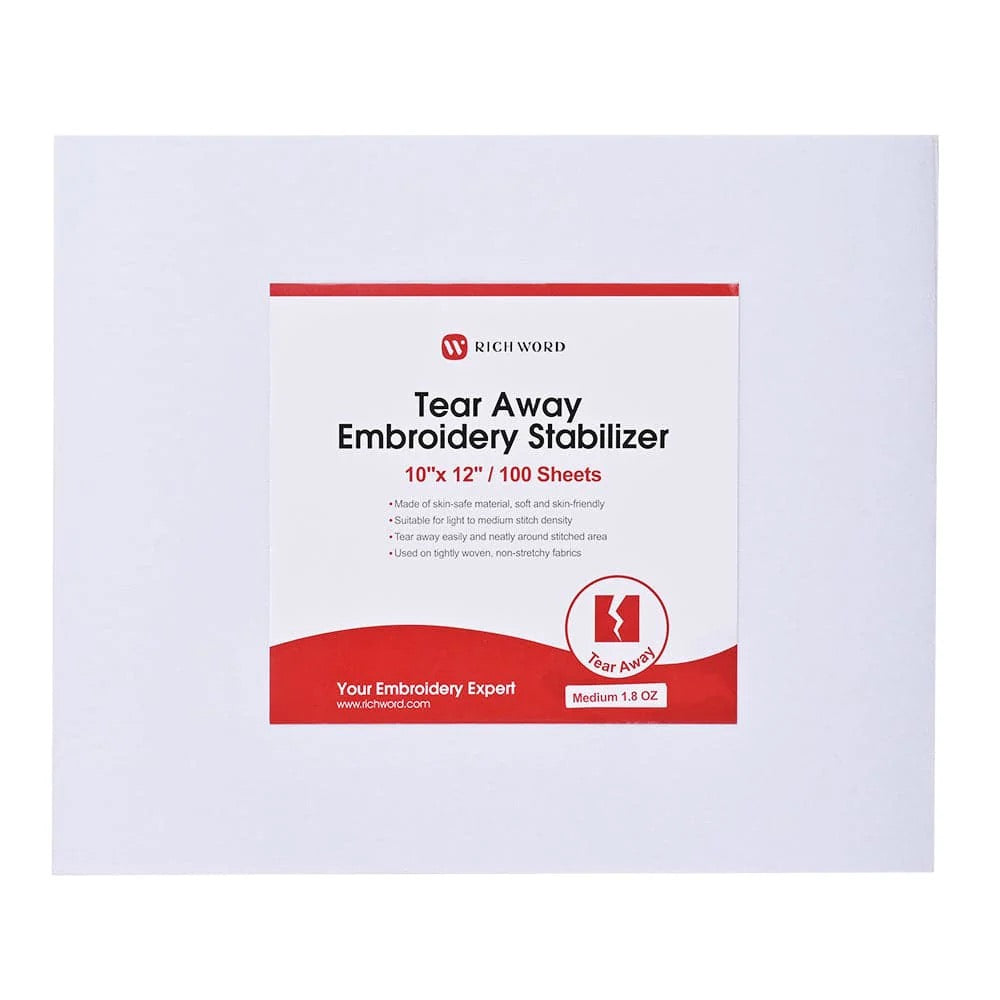 Richword Tear Away Embroidery Stabiliser Medium - Pre Cut sheets pack of 100